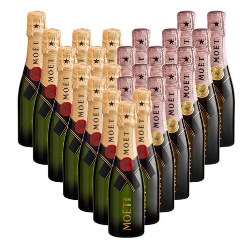 Case of 24 Bottles of Mini Champagne Moet Brut and Moet Rose 20cl – Perfect for Parties or Giveaways